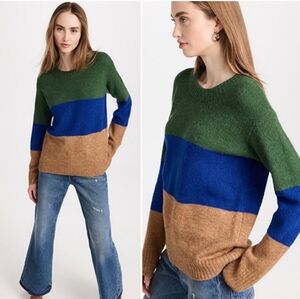 AYR The Kick Back Crew Colorblock Green Wool Sweater Alpaca Cardigan